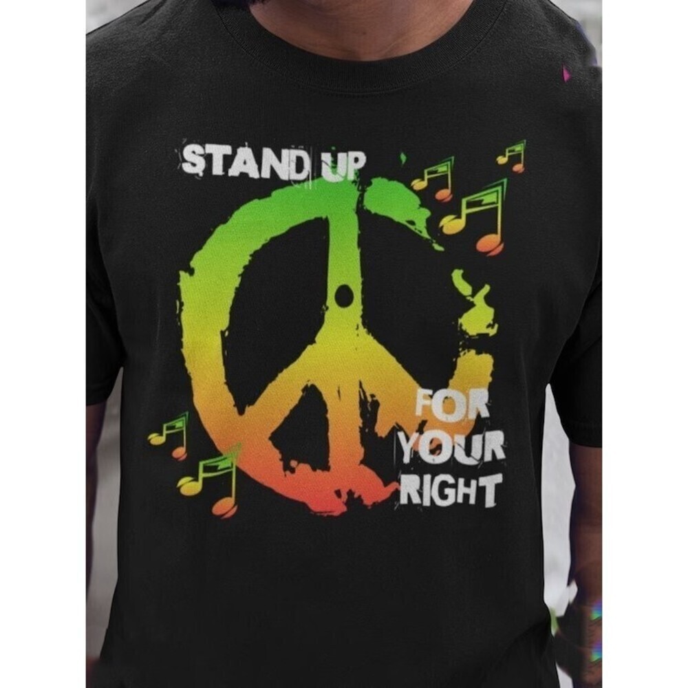 Bob Marley Tribute Rasta Colors Peace Sign Cool Reggae Music Shirt